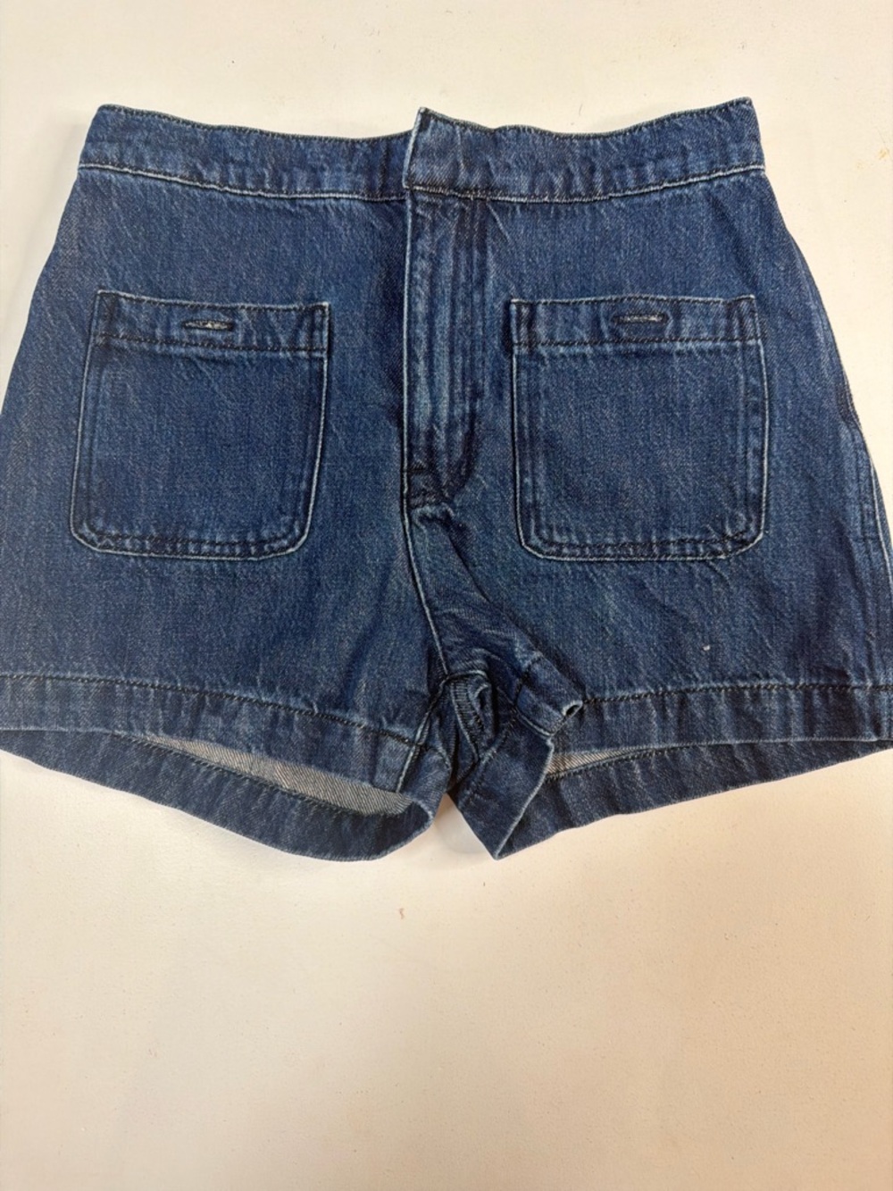 Frame Denim Dark Blue High-Rise Jean Shorts with Patch Pockets